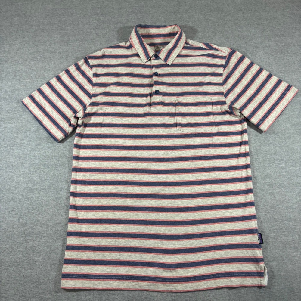 Patagonia Mens Organic Cotton Striped Polo Shirt Small‎ Grey Blue Pink 52776 - Picture 4 of 9